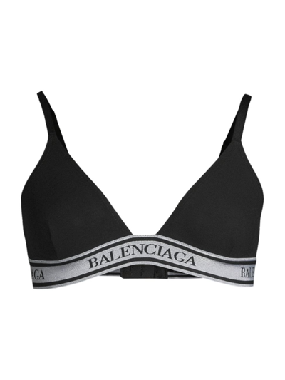 Shop Balenciaga Women's Logo Band Triangle Bralette In Black