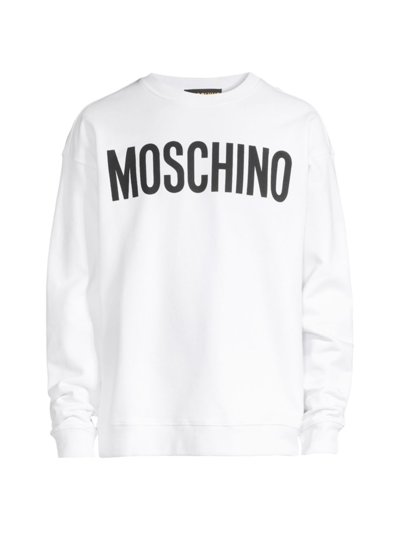 Shop Moschino Men's Institutional Logo Crewneck Sweatshirt In White