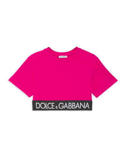 Shop Dolce & Gabbana Little Girl's & Girl's Logo Tape Cropped T-shirt In Pink