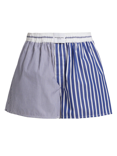 Shop Alexander Wang T Women's Classic Color-blocked Stripe Cotton Boxer Shorts In Navy White