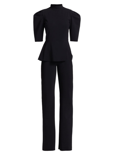 Shop Chiara Boni La Petite Robe Women's Mixed-media Puff-sleeve Jumpsuit In Black