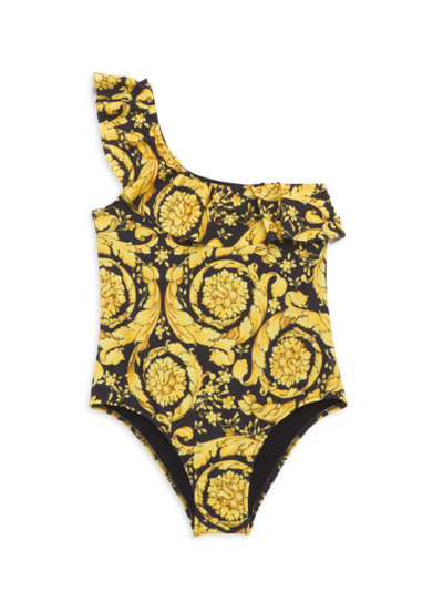 Shop Versace Little Girl's & Girl's Vita One-piece Bathing Suit In Black Gold