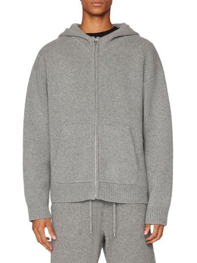 Shop Frame Men's Cashmere Knit Zip-up Hoodie In Warm Grey