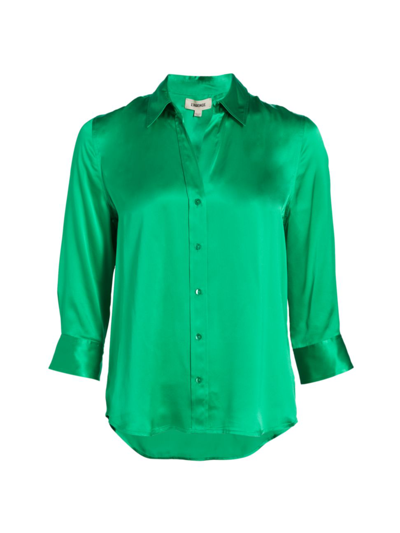 Shop L Agence Women's Dani Three-quarter Sleeve Silk Blouse In Jade