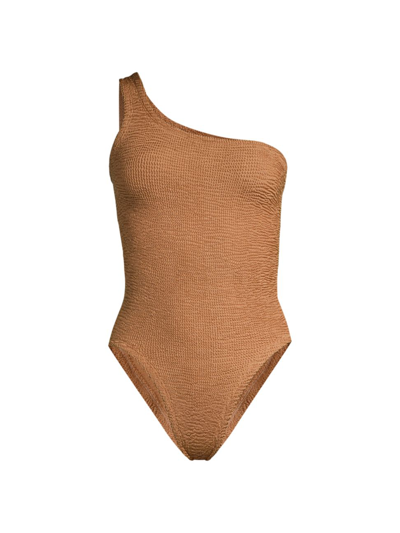 Shop Hunza G Women's Nancy One-shoulder One-piece Swimsuit In Metallic Cocoa