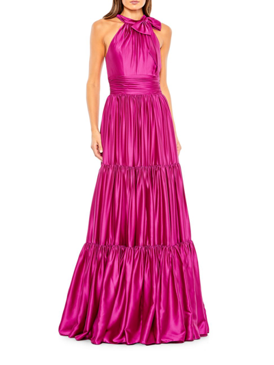 Shop Mac Duggal Women's Tiered Bow Neck Gown In Fuchsia