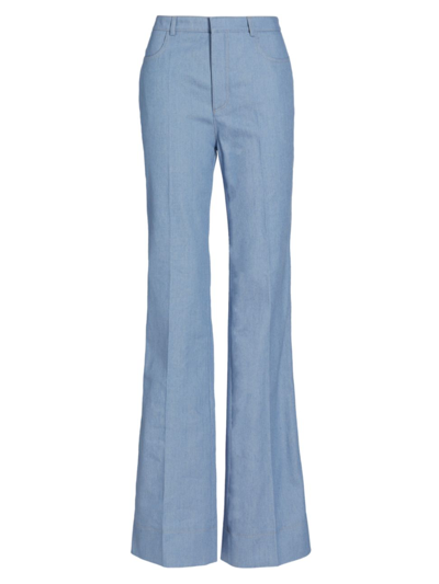 Shop Saint Laurent Women's High-waisted Flared Jeans In Bleu Ciel