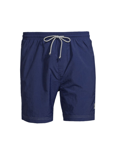 Shop Brunello Cucinelli Men's Drawstring Swim Shorts In Ocean Blue