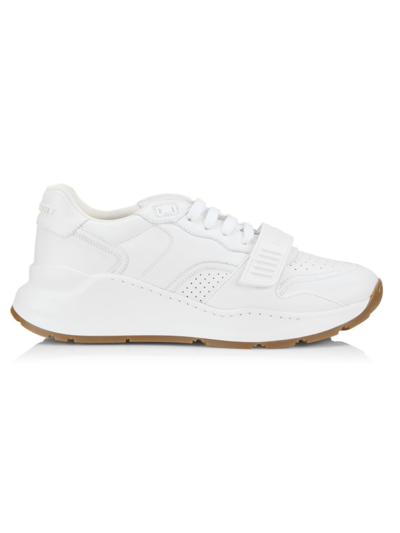 Shop Burberry Men's Ramsey Low-top Leather Sneakers In White