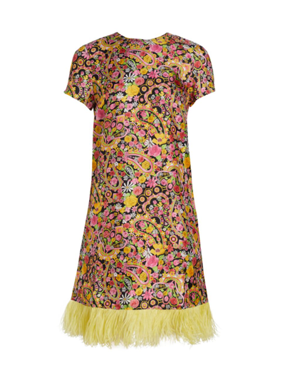Shop La Doublej Women's Swing Floral-print & Feather-hem Minidress In Tripping Nero