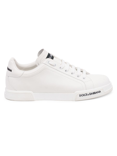 Shop Dolce & Gabbana Men's Portofino Leather Sneakers In Bianco