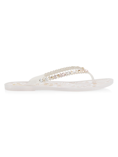 Shop Sophia Webster Women's Esme Crystal-embellished Flip Flops In White Gold