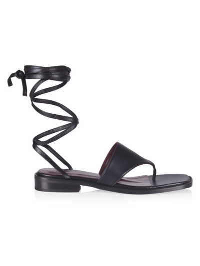 Shop Staud Women's Alexandre Leather Lace-up Thong Sandals In Black