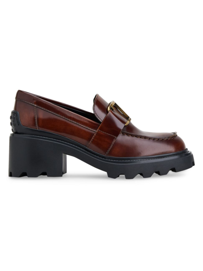 Shop Tod's Women's Gomma Carro Leather Lug-sole Loafers In Brown