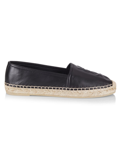 Saint Laurent Logo Leather Espadrilles Flat Shoes Black In Black