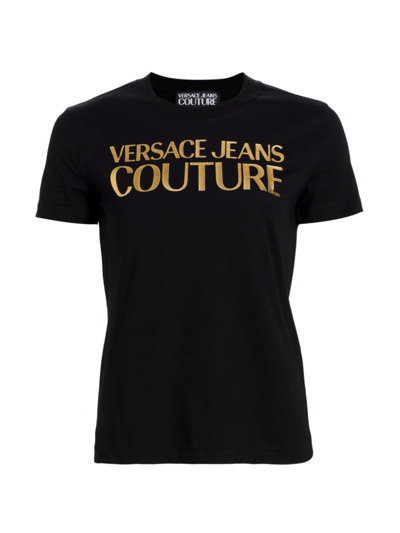 Shop Versace Jeans Couture Women's Institutional Logo T-shirt In Black Gold