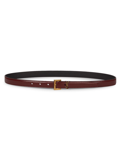 Shop Saint Laurent Women's Monogram Leather Belt In Red Agate