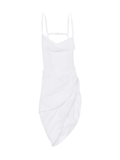 Shop Jacquemus Women's Draped Asymmetric Minidress In White