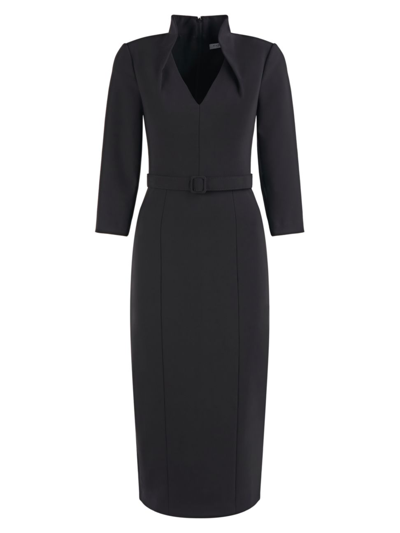 Shop Kay Unger Women's Skylar Belted Swan-neck Midi-dress In Black