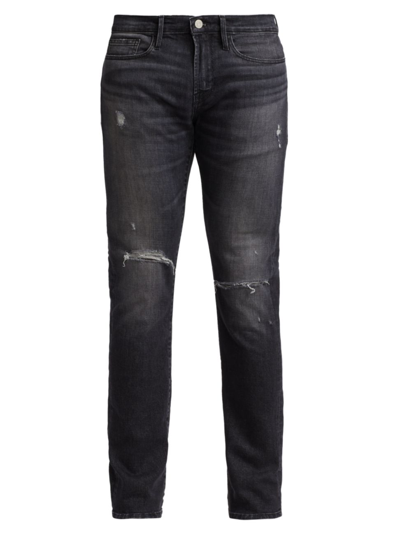 Shop Frame Men's L'homme Skinny Mid-rise Jeans In Black Oak Rips