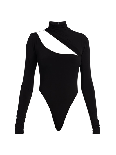 Shop Laquan Smith Women's Asymmetric Cut-out Bodysuit In Black