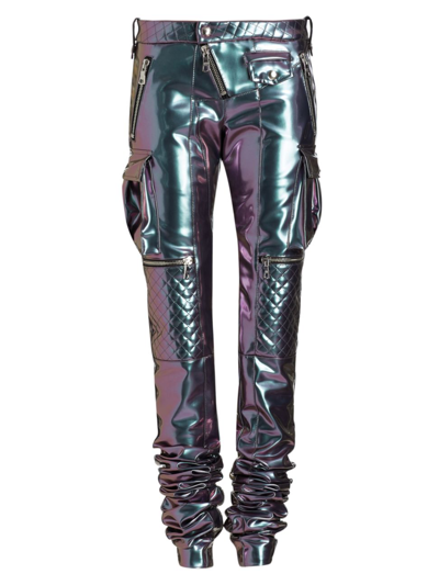 Shop Laquan Smith Women's Iridescent Moto Skinny Pants In Iridescent Violet