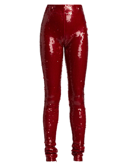 Shop Laquan Smith Women's Sequined High-waisted Leggings In Cherry