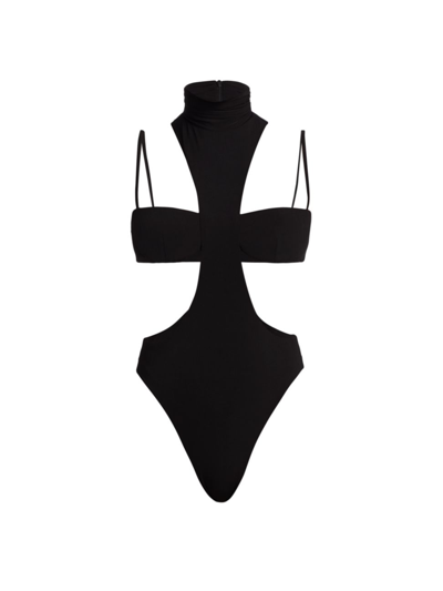 Shop Laquan Smith Women's Mock Turtleneck Cut-out Bodysuit In Black
