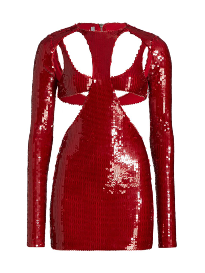 Shop Laquan Smith Women's Sequin Cut-out Minidress In Cherry