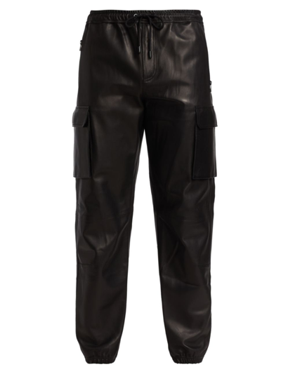 Shop Frame Men's Leather Cargo Pants In Noir