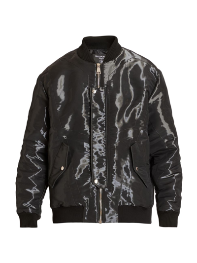 Shop Balmain Men's Laminated Bomber Jacket In Noir