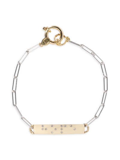 Shop Milamore Women's Two-tone 18k Gold & Diamond Braille "hope" Bar Bracelet