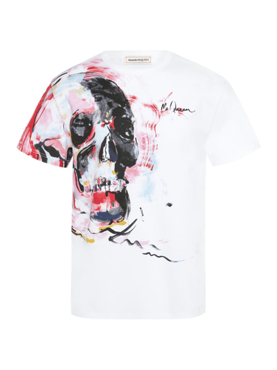 Shop Alexander Mcqueen Men's Painted Skull T-shirt In Natural