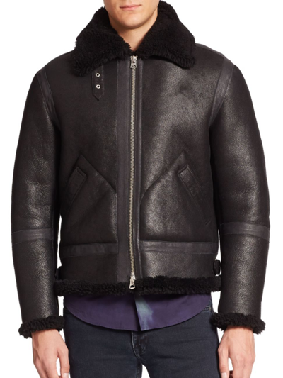Shop Acne Studios Men's Lamb Leather & Shearling Aviator Jacket In Black