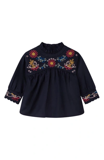 Shop Chloé Kids' Embroidered Cotton Twill Blouse In 859-navy
