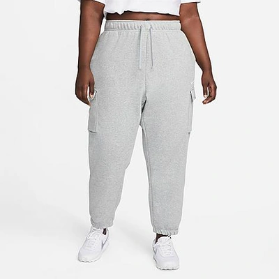 Shop Nike Women's Sportswear Club Fleece Mid-rise Oversized Cargo Sweatpants (plus Size) In Dark Grey Heather/white
