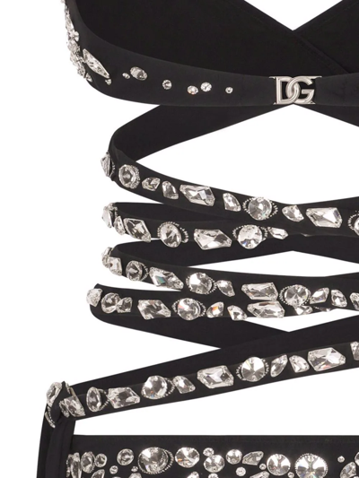 Dolce & Gabbana Crystal-embellished Wrap-around Swimsuit In Black