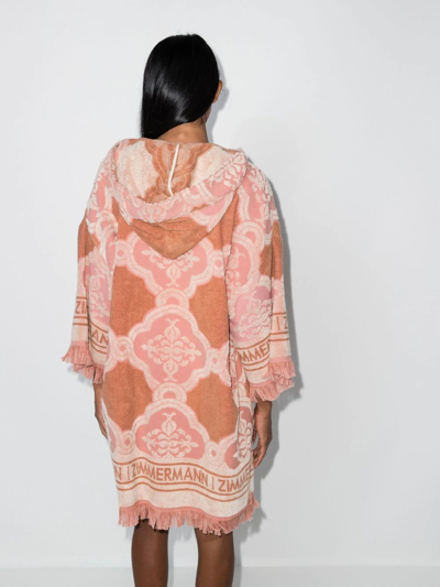Shop Zimmermann Lola Terry Towel Fringe-detail Hooded Dress In Pink