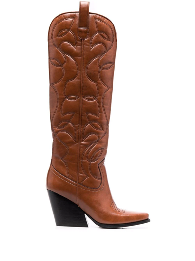 Shop Stella Mccartney Cowboy Cloudy Knee-high Boots In Brown