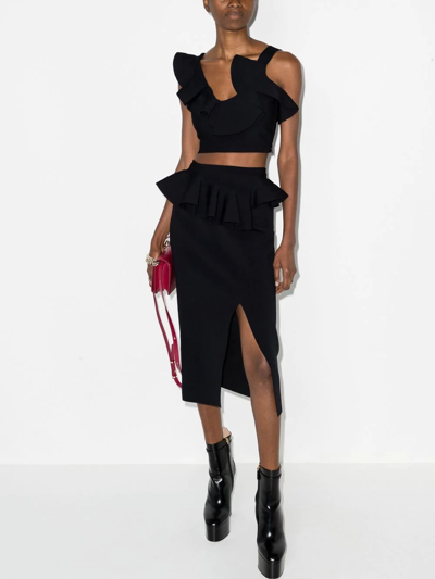 Shop Alexander Mcqueen Ruffle-detail High-waisted Skirt In Black