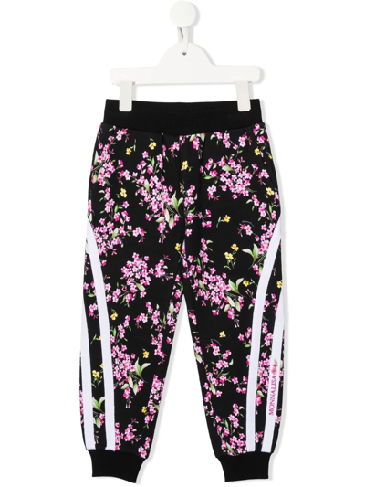 Shop Monnalisa Floral-print Cotton Track Pants In Black