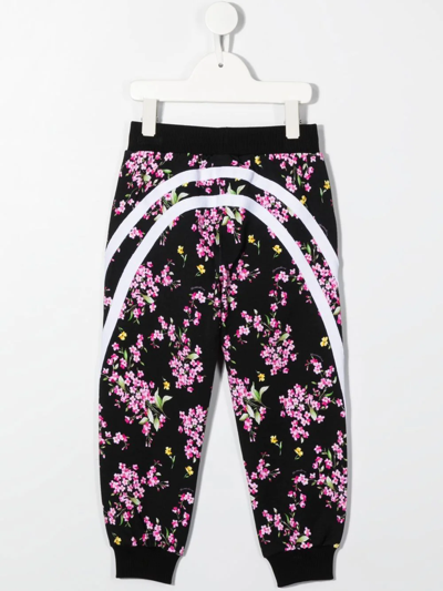 Shop Monnalisa Floral-print Cotton Track Pants In Black