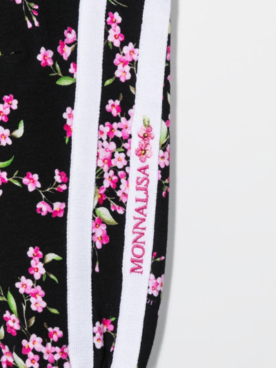 Shop Monnalisa Floral-print Cotton Track Pants In Black
