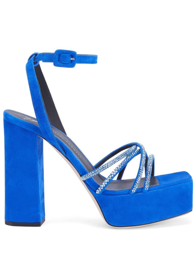 Shop Giuseppe Zanotti Arhama Embellished Platform Sandals In Blue