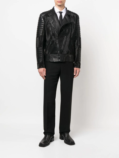 Philipp Plein Leather Disco Biker Jacket In Black