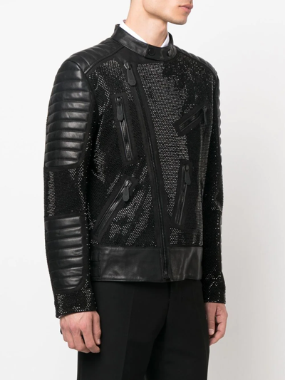 Philipp Plein Leather Disco Biker Jacket In Black