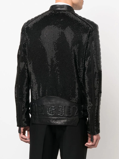 Philipp Plein Leather Disco Biker Jacket In Black