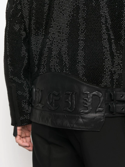 Shop Philipp Plein Leather Disco Biker Jacket In Black