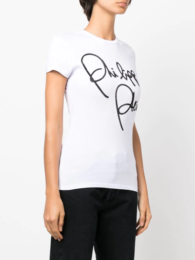 Shop Philipp Plein Crystal-embellished Script T-shirt In White