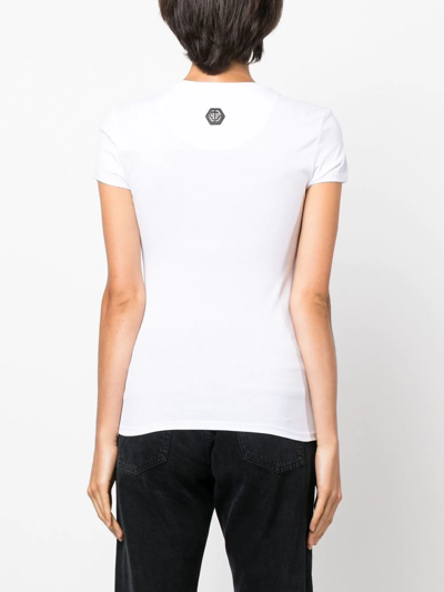 Shop Philipp Plein Crystal-embellished Script T-shirt In White